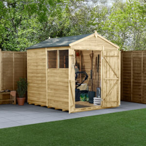 8′ x 6′ Forest 4Life 25yr Guarantee Overlap Pressure Treated Double Door Apex Wooden Shed (2.42m x 1.99m)
