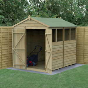 8′ x 6′ Forest 4Life 25yr Guarantee Overlap Pressure Treated Double Door Apex Wooden Shed – 4 Windows (2.42m x 1.99m)