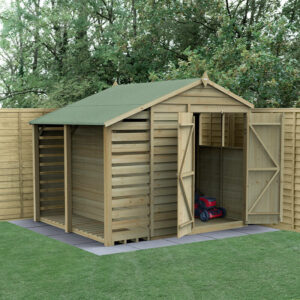 8′ x 6′ Forest 4Life 25yr Guarantee Overlap Pressure Treated Double Door Apex Wooden Shed with Lean To (2.42m x 2.65m)