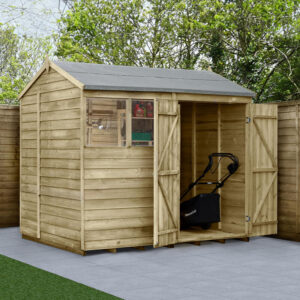 8′ x 6′ Forest 4Life 25yr Guarantee Overlap Pressure Treated Double Door Reverse Apex Wooden Shed (2.42m x 1.99m)
