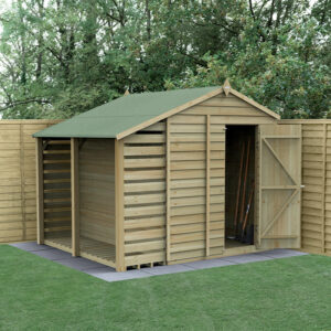 8′ x 6′ Forest 4Life 25yr Guarantee Overlap Pressure Treated Windowless Apex Wooden Shed with Lean To (2.42m x 2.65m)