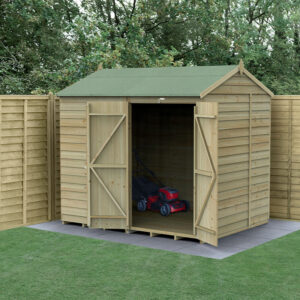8′ x 6′ Forest 4Life 25yr Guarantee Overlap Pressure Treated Windowless Double Door Reverse Apex Wooden Shed (2.42m x 1.99m)