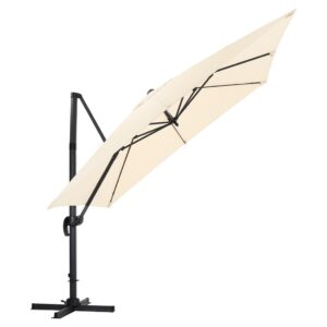 Beige 3 x 3 m Square Cantilever Parasol Outdoor Hanging Umbrella for Garden and Patio