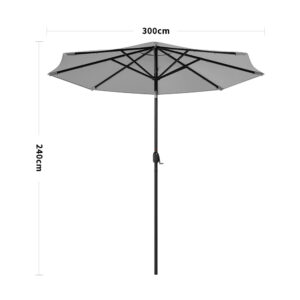 Light Grey 3m Iron Garden Parasol Sun Umbrella With Solar LED Lights