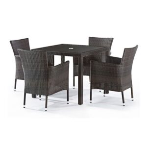 Arlo Outdoor Rattan Dining Table With 4 Chairs In Black And Brown