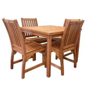 Marfa Wooden Outdoor Square Dining Table With 4 Chairs In Natural