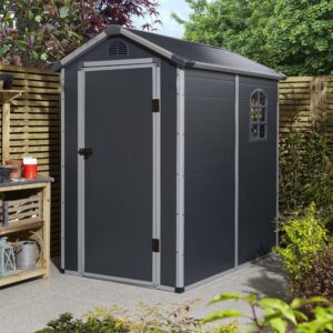 Alloya Plastic Garden Shed With Foundation Kit In Dark Grey 4×6