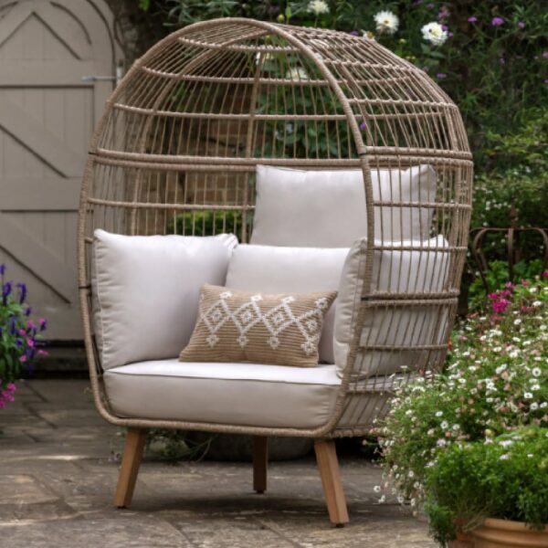 Atmore Outdoor Rattan Egg Chair With Cushion In Natural