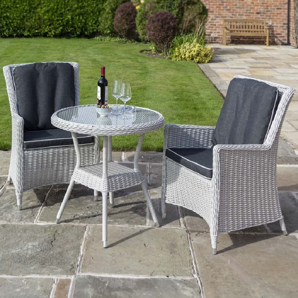 Peebles Glass Top Garden Bistro Set With Cushion In Grey