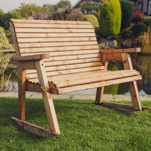 Vail Wooden Garden Rocking 2 Seater Bench In Natural