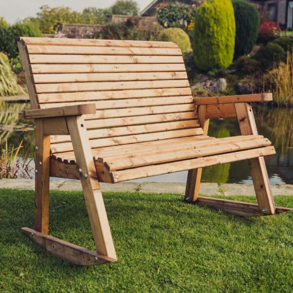 Vail Wooden Garden Rocking 2 Seater Bench In Natural