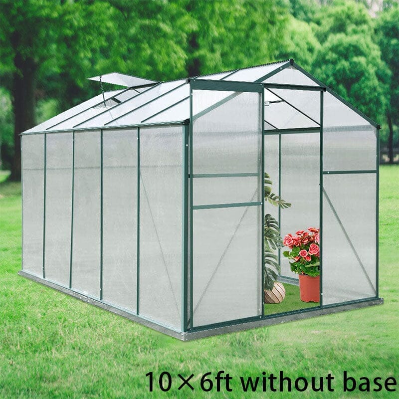 4×6 ft/ 6×6 ft/ 8×6 ft/10' x 6' ft Garden Greenhouse Green Framed with 2 Vents Rain Gutter Setting