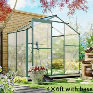 4×6 ft/ 6×6 ft/ 8×6 ft/10′ x 6′ ft Garden Greenhouse Green Framed with 2 Vents Rain Gutter Setting