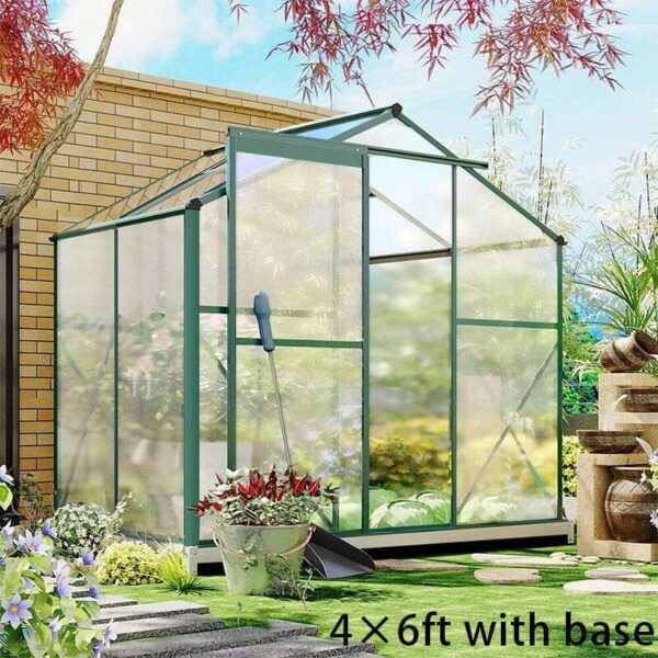 4×6 ft/ 6×6 ft/ 8×6 ft/10' x 6' ft Garden Greenhouse Green Framed with 2 Vents Rain Gutter Setting