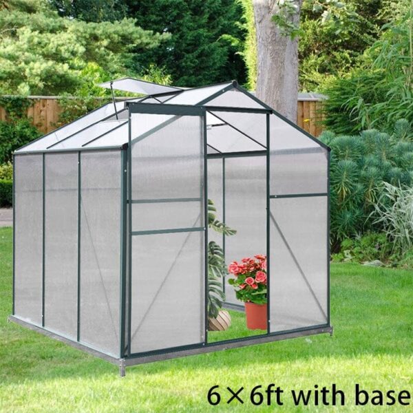 4×6 ft/ 6×6 ft/ 8×6 ft/10' x 6' ft Garden Greenhouse Green Framed with 2 Vents Rain Gutter Setting
