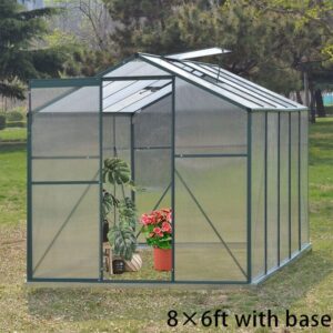 4×6 ft/ 6×6 ft/ 8×6 ft/10′ x 6′ ft Garden Greenhouse Green Framed with 2 Vents Rain Gutter Setting