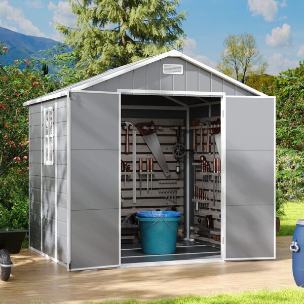 8x6ft / 8x8ft Plastic Outdoor Apex Roof Tool Shed with Dual-door (Ver.2)