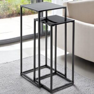 Sonora Black Glass Set Of 2 Planter With Steel Frame