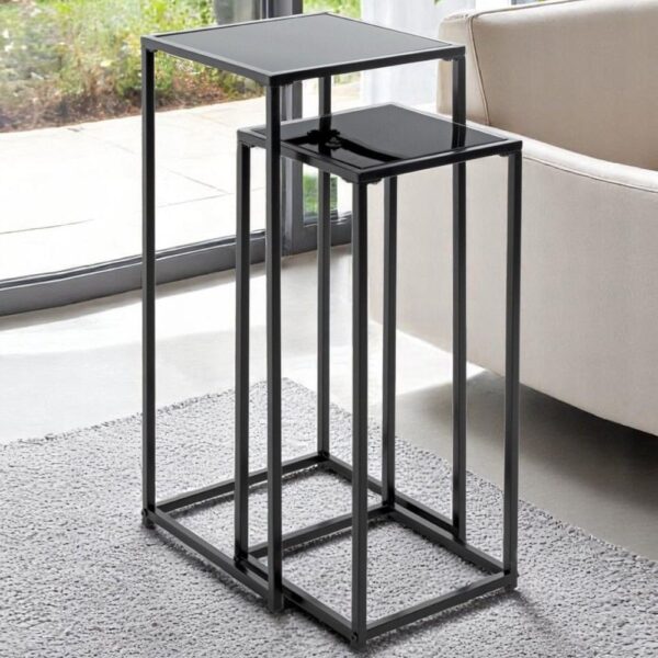 Sonora Black Glass Set Of 2 Planter With Steel Frame