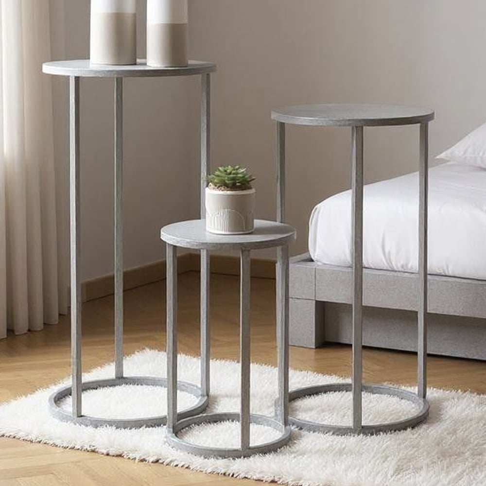 Vineland Metal Round Set Of 3 Planter In Grey