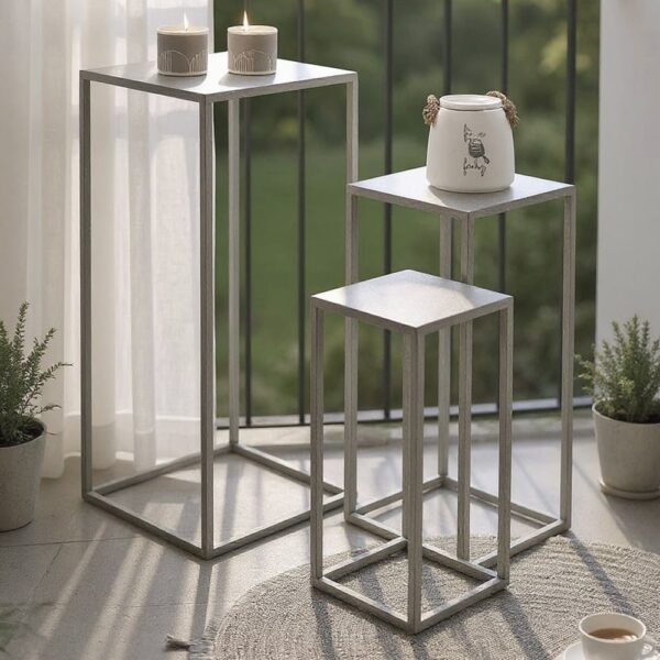 Vineland Metal Square Set Of 3 Planter In Grey