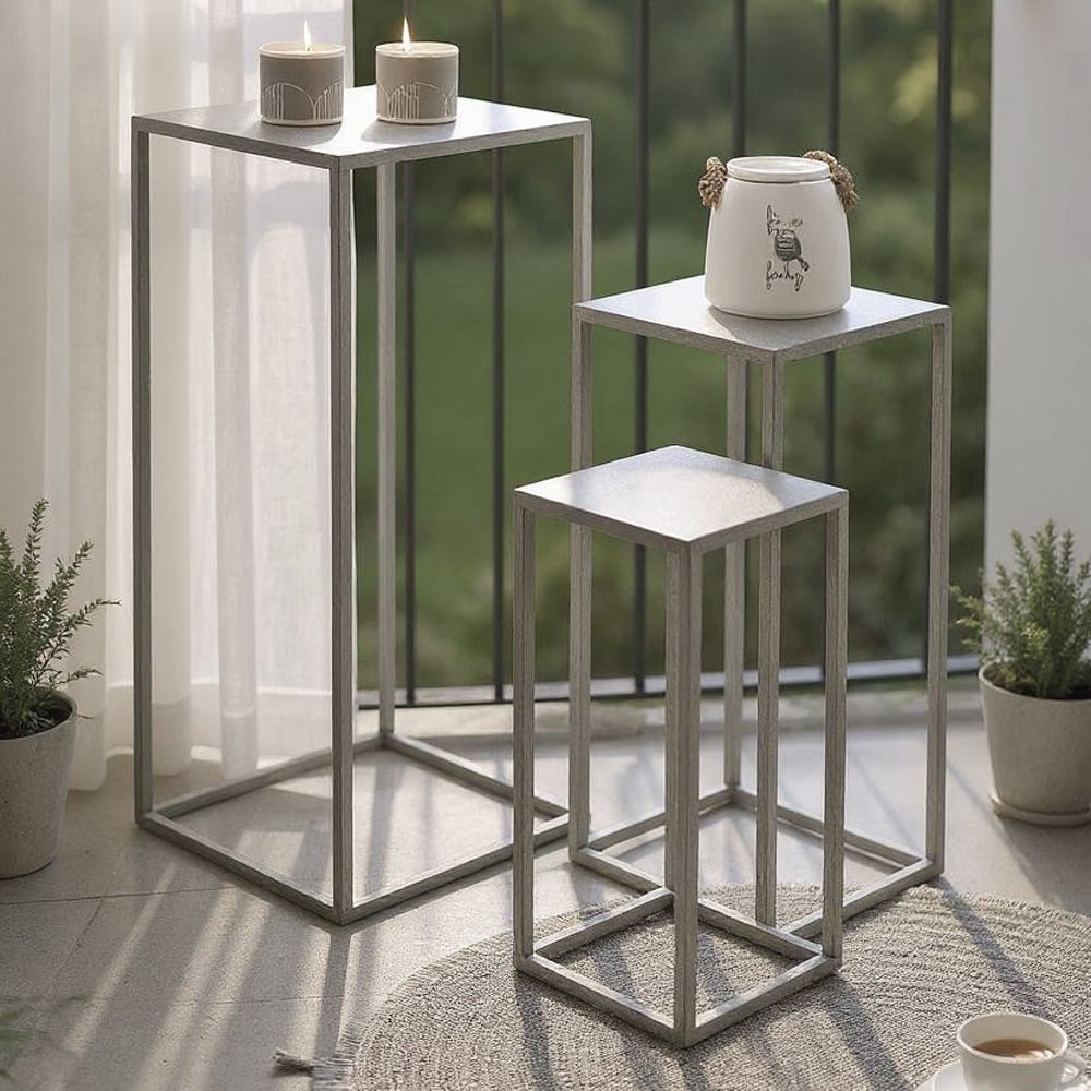 Vineland Metal Square Set Of 3 Planter In Grey