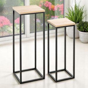 Wembley Wooden Set Of 2 Planter In Oak And Black