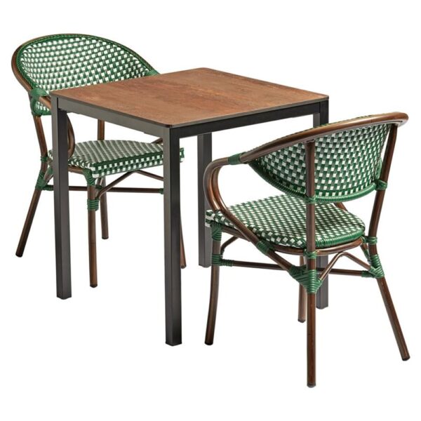 Extro Black Outdoor Wooden Dining Table With 2 Pearl Green Chairs