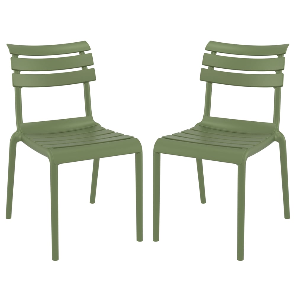 Haslet Olive Green Polypropylene Outdoor Side Chairs In Pair