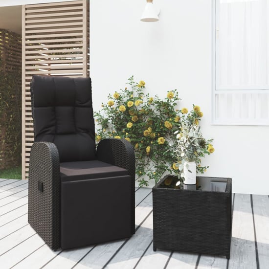 Abia Steel 2 Piece Garden Lounge Set In Black Poly Rattan