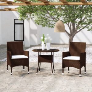 Ailis 3 Piece Garden Bistro Set Large In Brown Poly Rattan