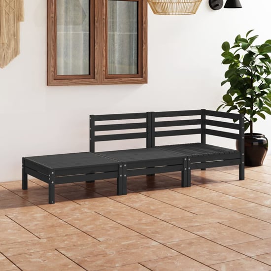Fico Solid Pinewood 3 Piece Garden Lounge Set In Black