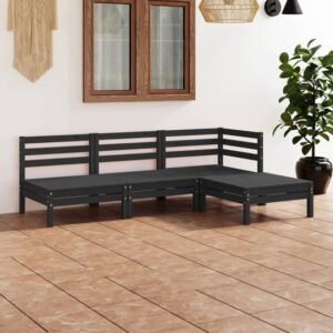 Jaclyn Solid Pinewood 4 Piece Garden Lounge Set In Black