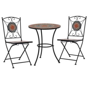 Lucca Ceramic Tile 3 Piece Mosaic Bistro Set In Orange And Grey
