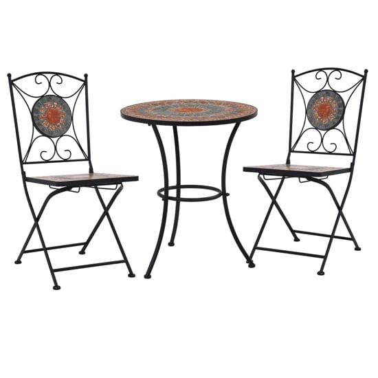 Lucca Ceramic Tile 3 Piece Mosaic Bistro Set In Orange And Grey