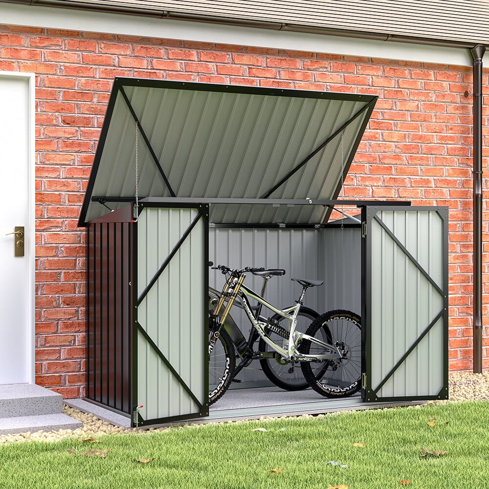 6ft Outdoor Metal Garbage Storage Shed with Hinged Lid