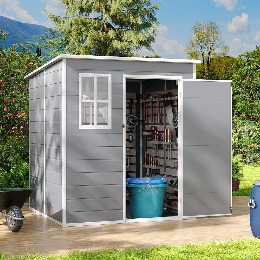 6x6ft PP Durable Storage Shed with Pent Roof, Window, and Vent (Ver.2)
