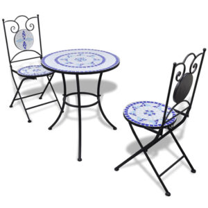 Gino Ceramic Tile Top Bistro Set Round In Blue And White