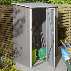 Thorpe Metal Garden Pent Shed In Light Grey 5x3